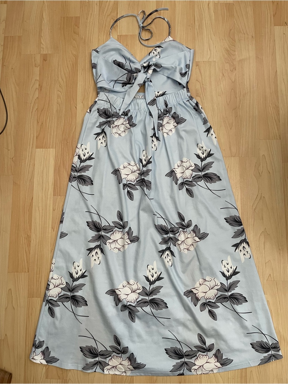 Light Blue Floral Cutout Maxi Dress Halter Tie - Back Tie Size L